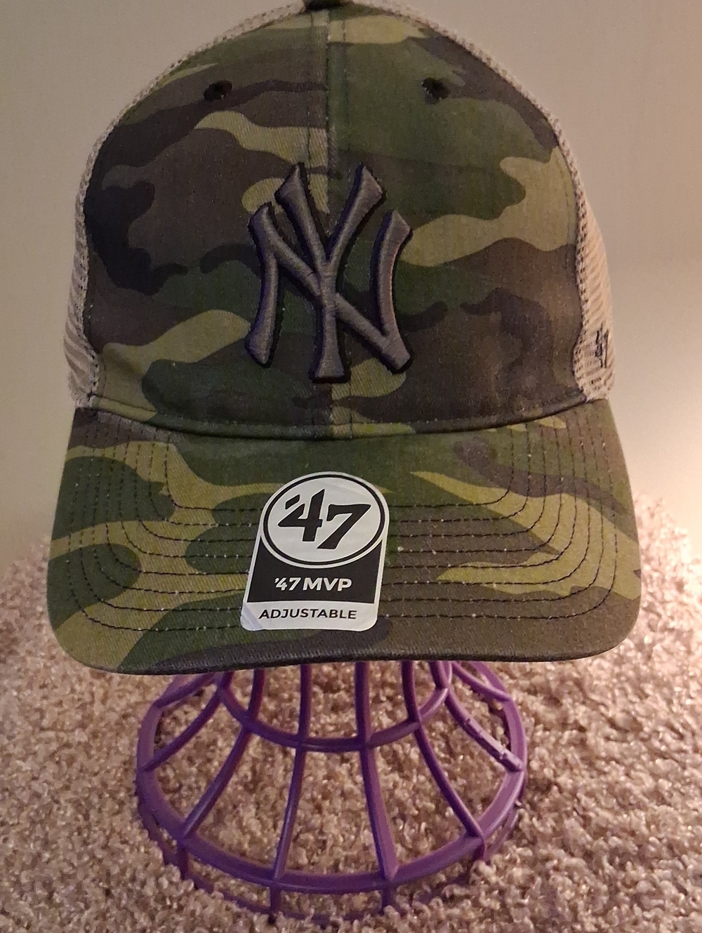 47 Camo Mens Trucker Hat with Navy Logo